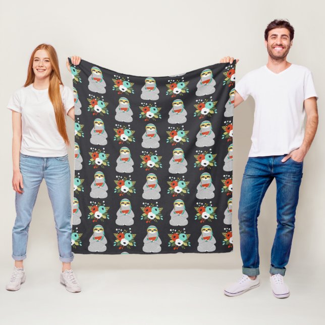 Watermelon Sloth Pattern Fleece Blanket (In Situ)