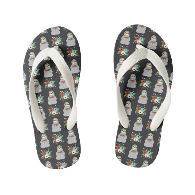 Watermelon Sloth Pattern Kid's Flip Flops (Footbed)