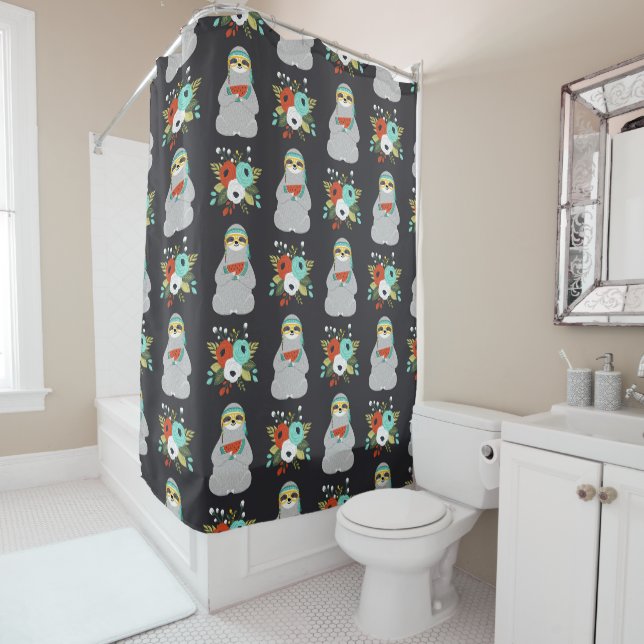 Watermelon Sloth Pattern Shower Curtain (In Situ)