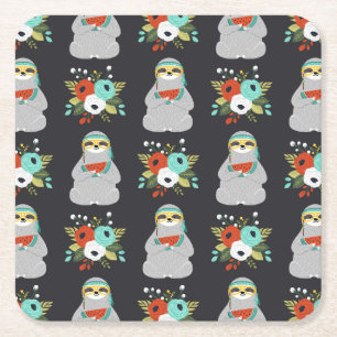 Watermelon Sloth Pattern Square Paper Coaster