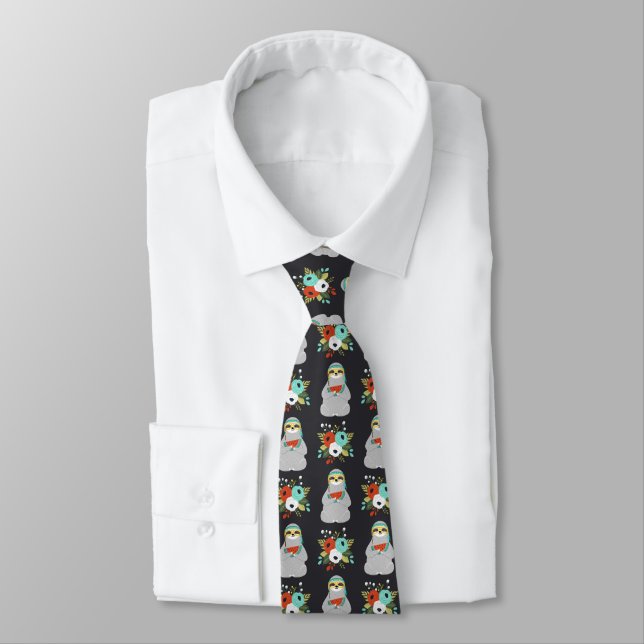 Watermelon Sloth Pattern Tie (Tied)