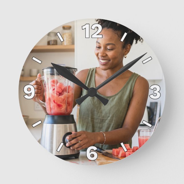 Watermelon Smoothie Blender Kitchen Decor Round Clock (Front)