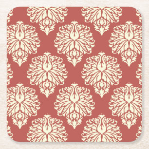 Watermelon Southern Cottage Damask Square Paper Coaster