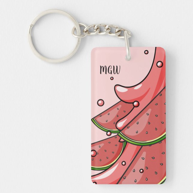 Watermelon Splash custom monogram key chain (Front)