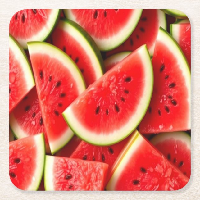 Watermelon Square Paper Coaster (Front)