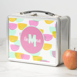 Watermelon Stamps Bright Colourful Monogrammed Metal Lunch Box