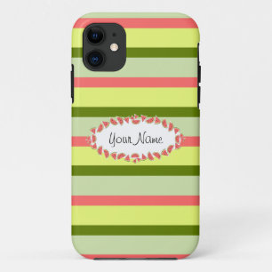 Watermelon Stripe Classic oval 'Name' iPhone 11 Case