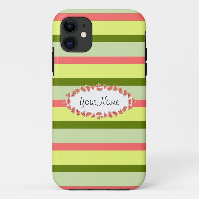 Watermelon Stripe Classic oval 'Name' Case-Mate iPhone Case (Back)
