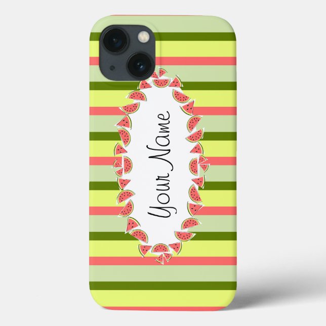 Watermelon Stripe Classic oval 'Name' horizontal Case-Mate iPhone Case (Back)