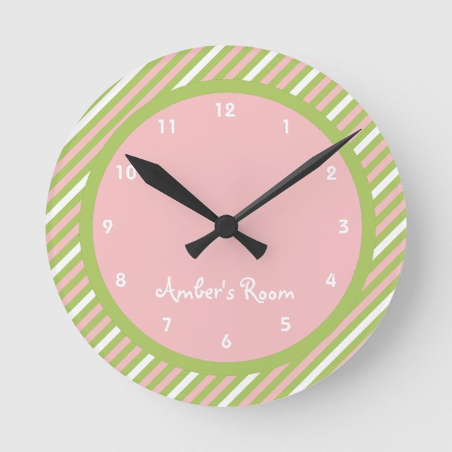 Watermelon Stripe Kid's Bedroom Round Clock (Front)