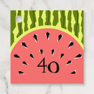 Watermelon Stripe Pink Age 40 Favour Tags