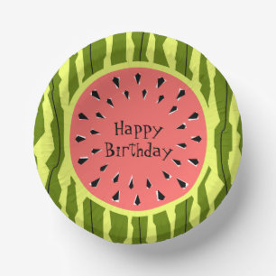 Watermelon Stripe Pink Happy Birthday Paper Plate