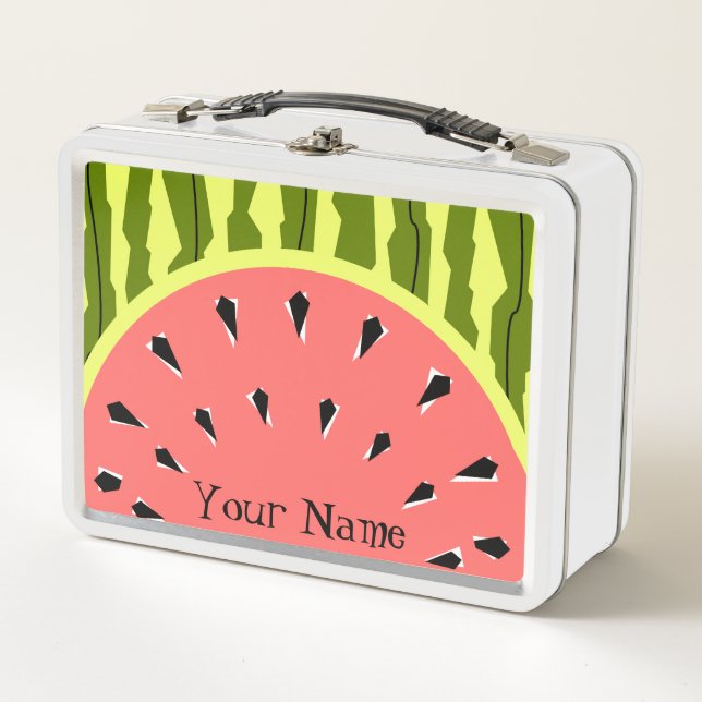 Watermelon Stripe Pink Name Metal Lunch Box (Front)