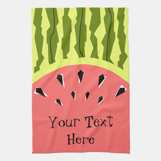 Watermelon Stripe Pink Text kitchen towel vertical (Vertical)
