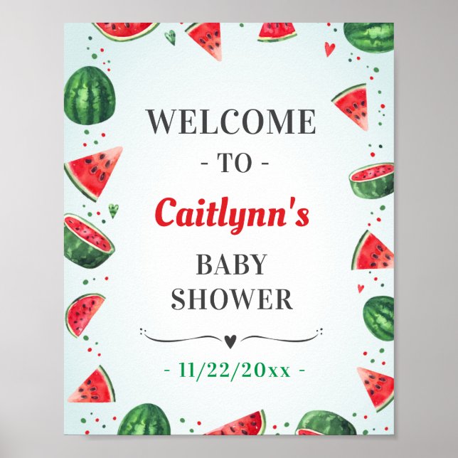 Watermelon Summer Baby Shower Sprinkle Welcome Poster (Front)