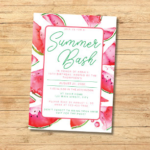 Watermelon Summer Bash Pool Party Invitation