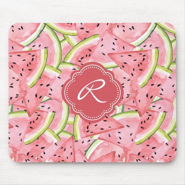 Watermelon Summer Fresh Pattern with Monogram Mouse Mat (Front)