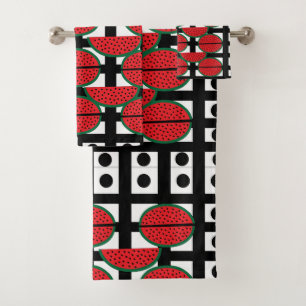 Watermelon Summer Fruit Geometric Pattern Bath Towel Set