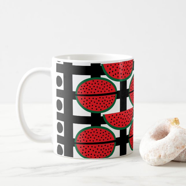 Watermelon Summer Fruit Geometric Pattern Coffee Mug (With Donut)