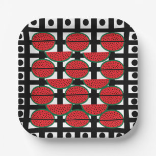 Watermelon Summer Fruit Geometric Pattern Paper Plate