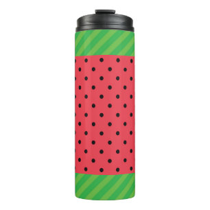 Watermelon summer fruit green pink/black dots thermal tumbler