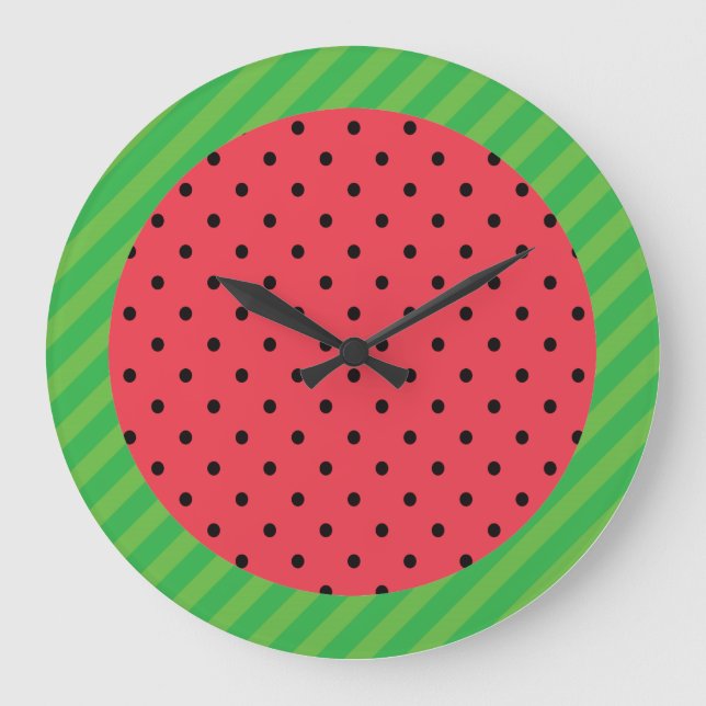 Watermelon summer fruit pink black green food large clock (Front)