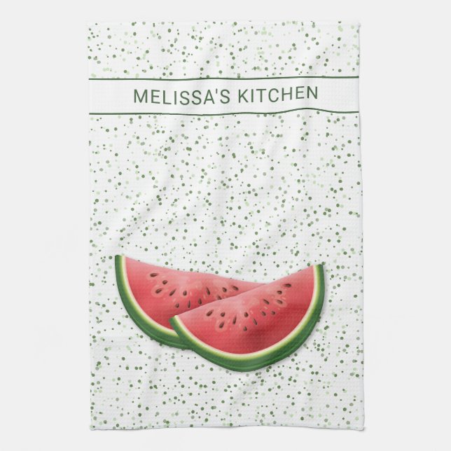 Watermelon Summer Fruit Slices With Custom Text Tea Towel (Vertical)