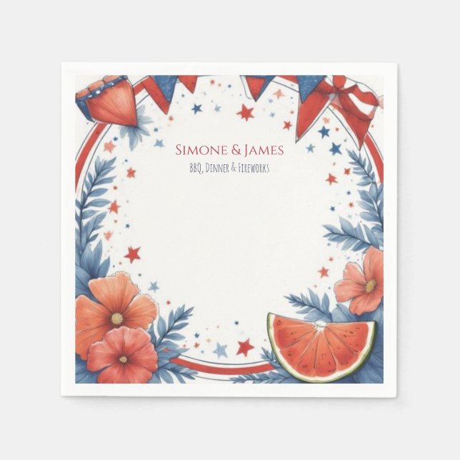 Watermelon Summer July 4th Party Decor Napkin (Front)