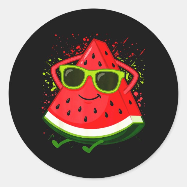 Watermelon Summer Melon with Sunglasses Funny Classic Round Sticker (Front)