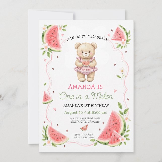Watermelon Summer One In A Melon Birthday Invitation (Front)
