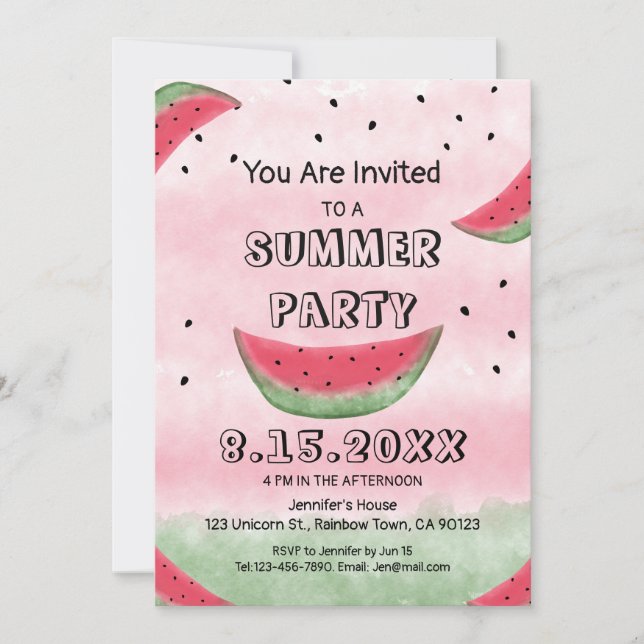 Watermelon summer party invitations (Front)