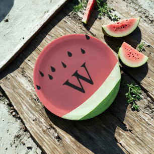 Watermelon Summer Picnic BBQ Monogrammed Paper Plate