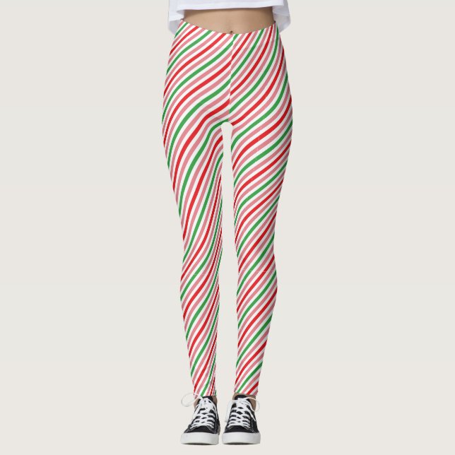 Watermelon Summer Stripes Pattern-56206 Leggings (Front)