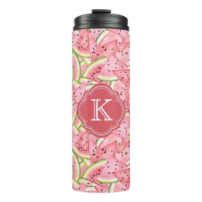 Watermelon Summer with Custom Monogram Thermal Tumbler (Front)