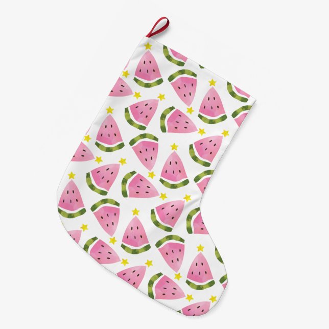 Watermelon Summer Xmas Tree  Large Christmas Stock Large Christmas Stocking (Front (Hanging))
