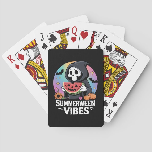 Watermelon Summerween Skeleton Vibes Playing Cards (Back)