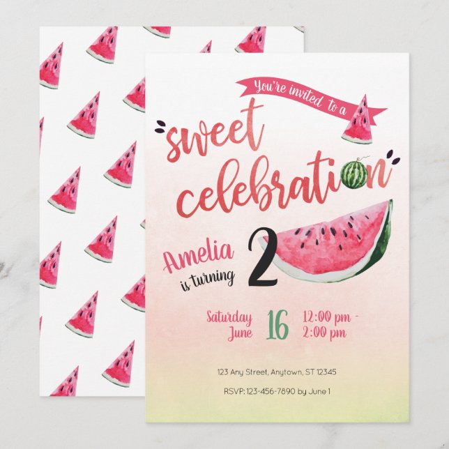 Watermelon Sweet Celebration Birthday Invite (Front/Back)