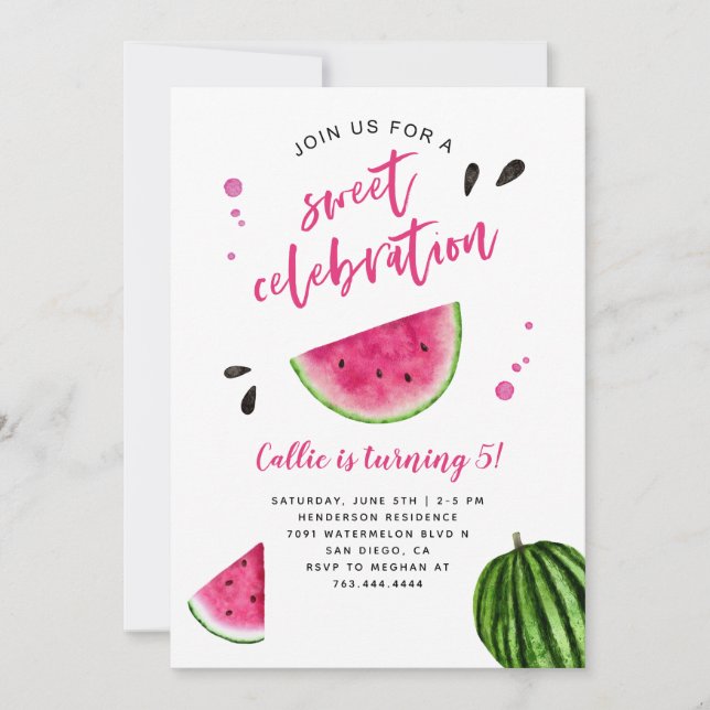 Watermelon Sweet Celebration Birthday Party Invitation (Front)