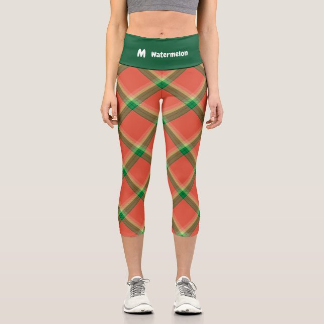 Watermelon Tartan Capri Leggings (Front)