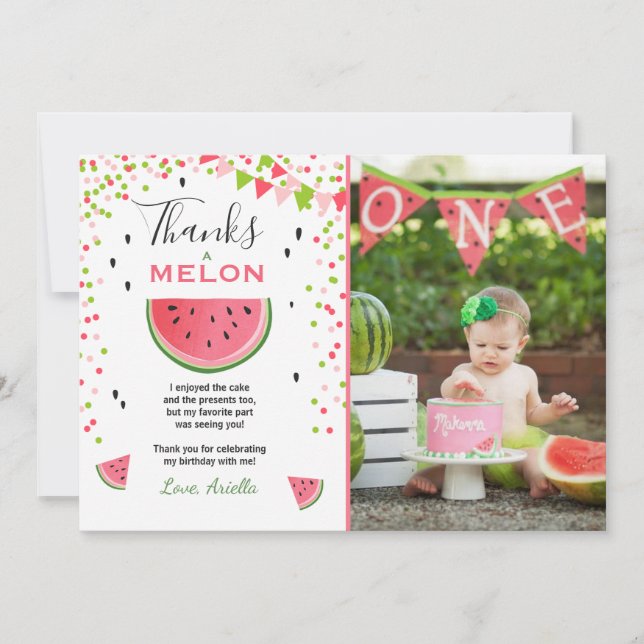 Watermelon Thank You Card One in a melon Summer (Front)