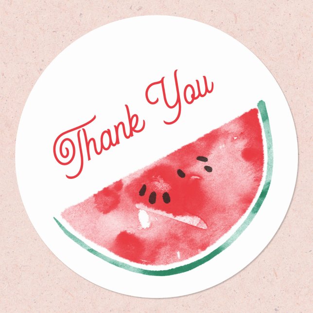 Watermelon Thank You Classic Round Sticker (Cute watercolor watermelon custom text thank you stickers)