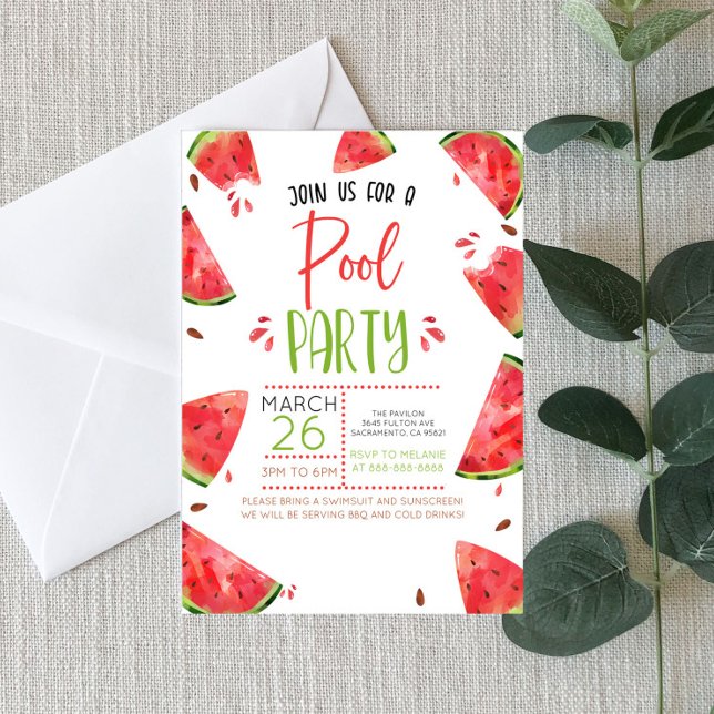 Watermelon Themed Summer Pool Party Invitation  (Creator Uploaded)