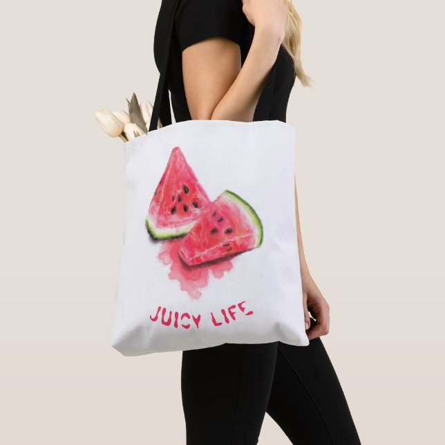 Watermelon Tote Bag with Custom Text (Close Up)