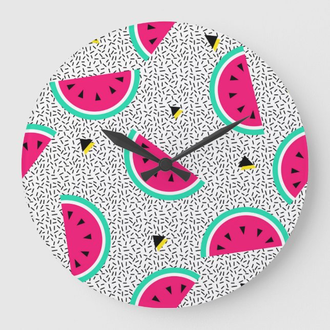 Watermelon triangles: retro summer texture. large clock (Front)