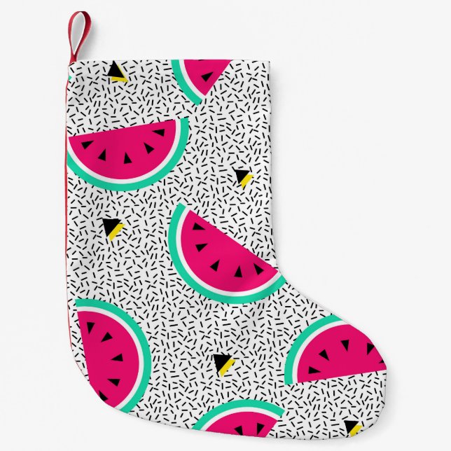 Watermelon triangles: retro summer texture. small christmas stocking (Front)