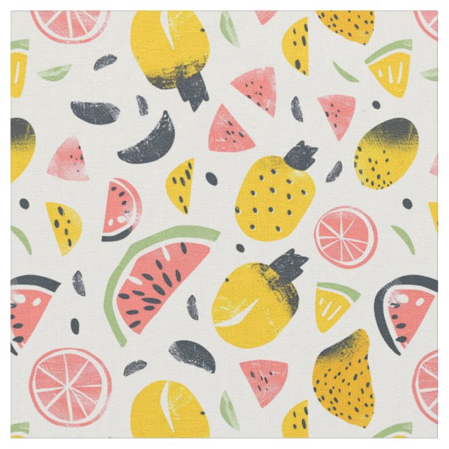 Watermelon & Tropical Fruit Cottagecore Fabric (Close Up)