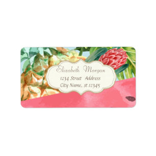 Watermelon,Tropical Palm Leaves Label
