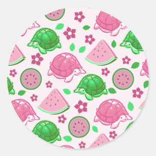 Watermelon Turtles Pattern Classic Round Sticker