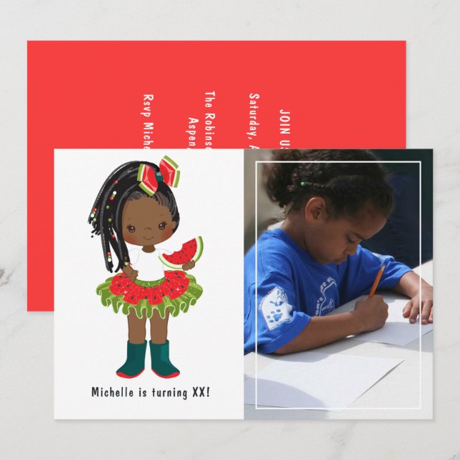 Watermelon Tutu American Black Girl Birthday Party Invitation (Front/Back)