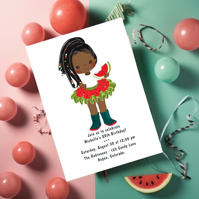 Watermelon Tutu American Black Girl Birthday Party Invitation (Creator Uploaded)